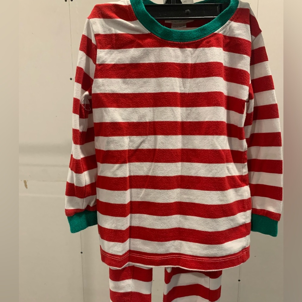 Blanks boutique red and white stripe with green trim Christmas pajamas